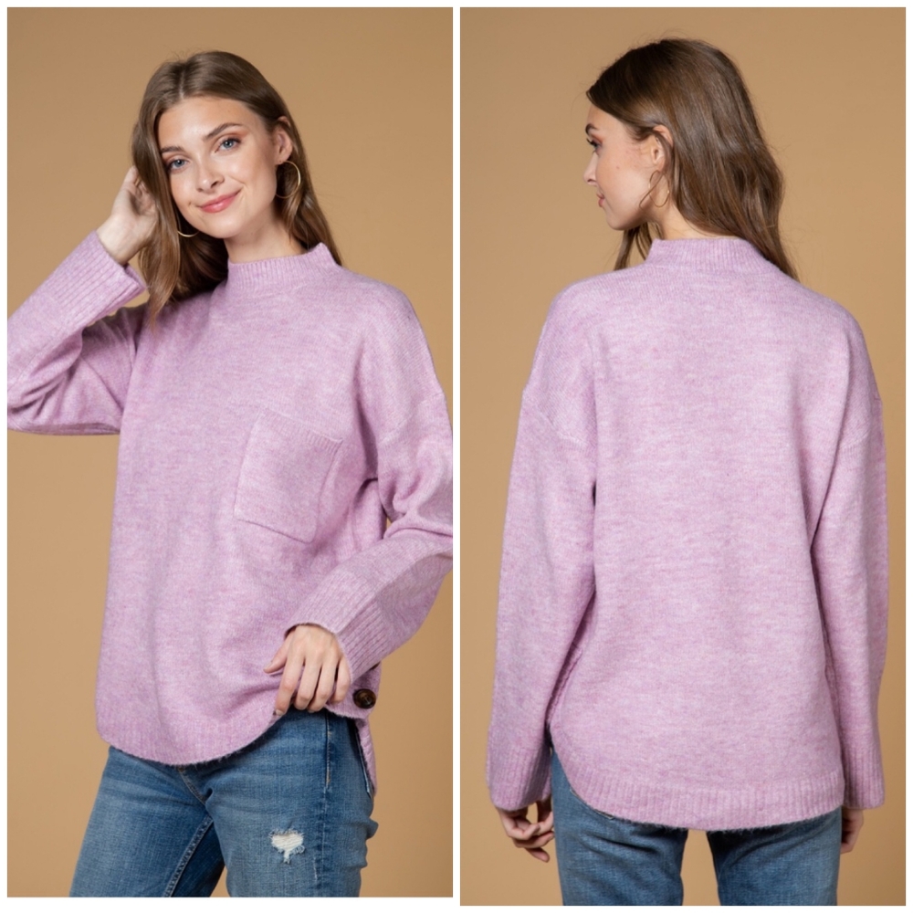 NEW IN By VERY J Cozy Chic Vintage Lilac Mock Neck Relaxed Fit Sweater - Picture 3 of 7